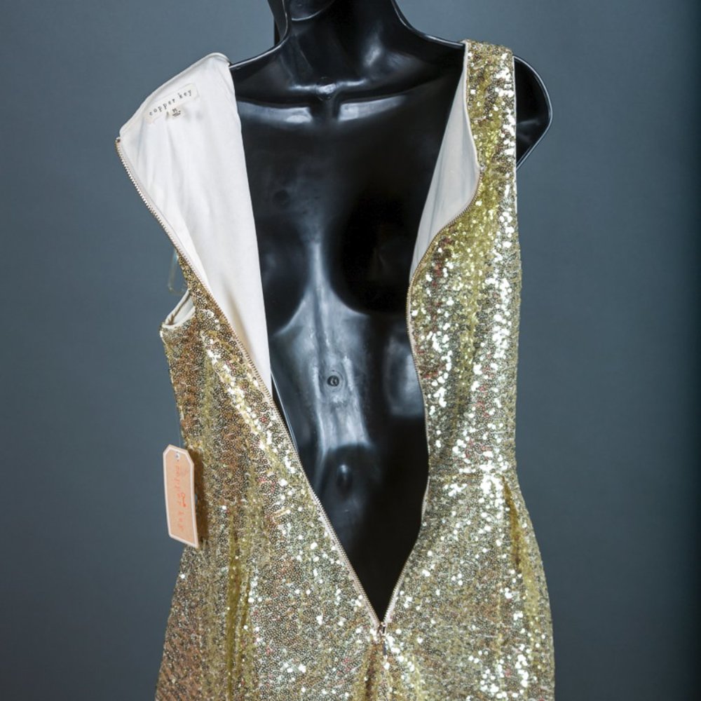 SOLD - Short Gold Sequin Evening Party Cocktail Pageant Dress NWT ~ M - Picture 10 of 17